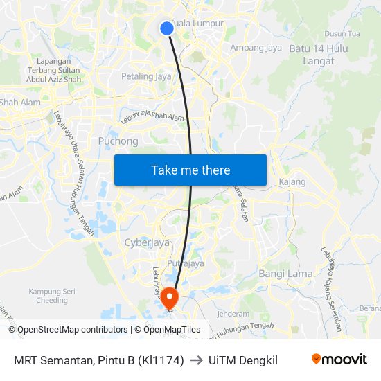 MRT Semantan, Pintu B (Kl1174) to UiTM Dengkil map