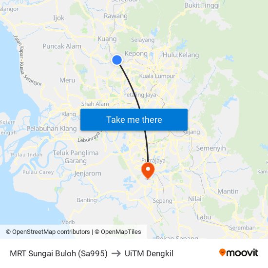 MRT Sungai Buloh (Sa995) to UiTM Dengkil map