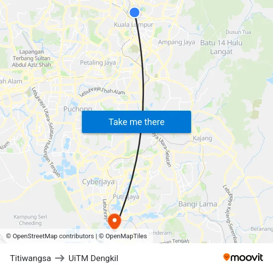 Titiwangsa to UiTM Dengkil map