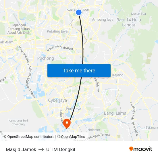 Masjid Jamek to UiTM Dengkil map