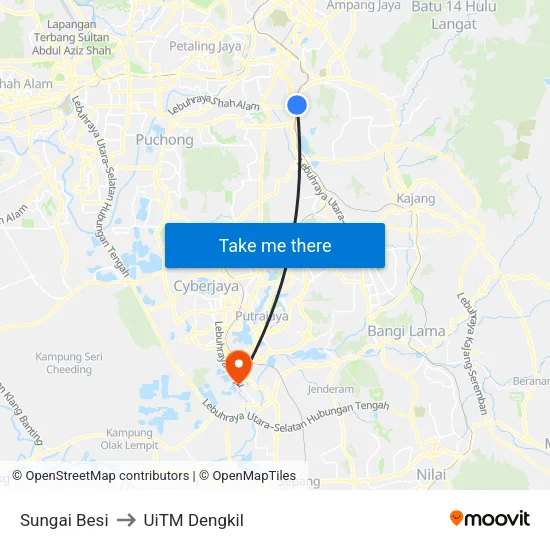 Sungai Besi to UiTM Dengkil map