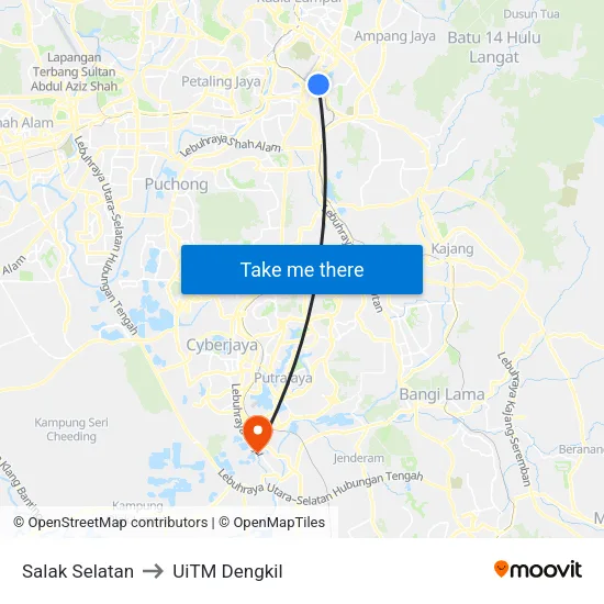 Salak Selatan to UiTM Dengkil map