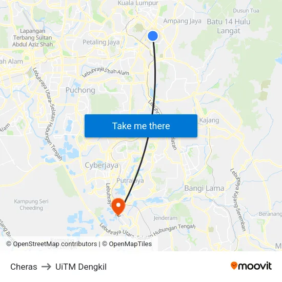 Cheras to UiTM Dengkil map