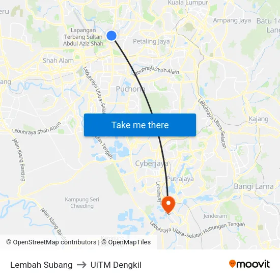 Lembah Subang to UiTM Dengkil map