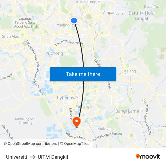 Universiti to UiTM Dengkil map