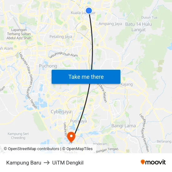 Kampung Baru to UiTM Dengkil map