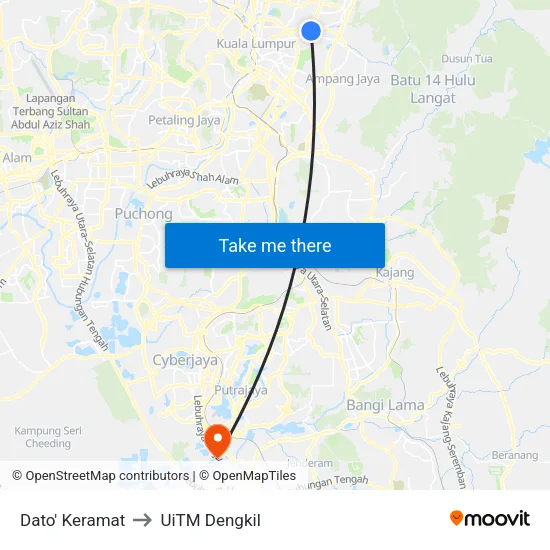 Dato' Keramat to UiTM Dengkil map