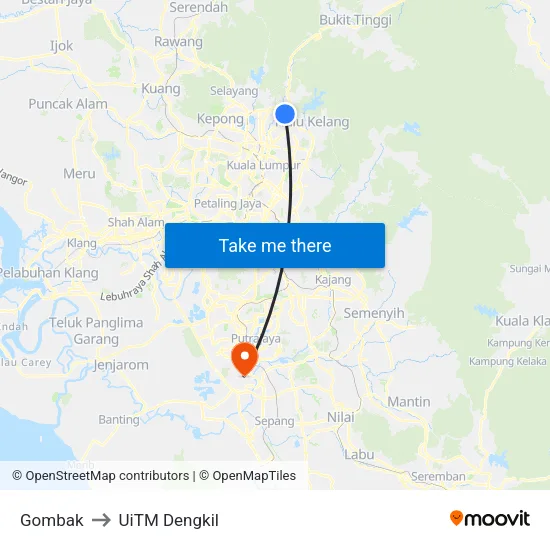 Gombak to UiTM Dengkil map