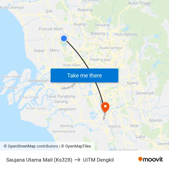 Saujana Utama Mall (Ks328) to UiTM Dengkil map