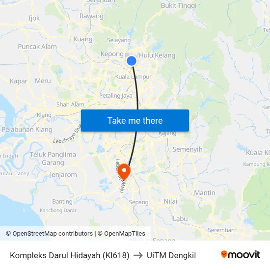 Kompleks Darul Hidayah (Kl618) to UiTM Dengkil map