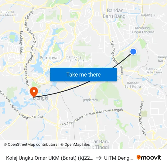 Kolej Ungku Omar UKM (Barat) (Kj228) to UiTM Dengkil map