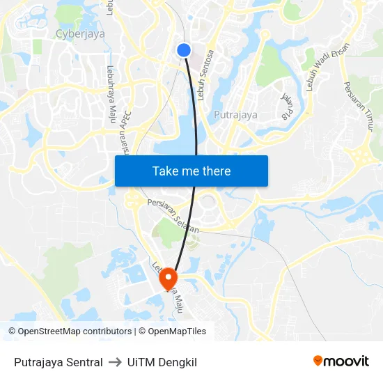 Putrajaya Sentral to UiTM Dengkil map