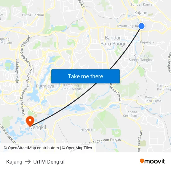 Kajang to UiTM Dengkil map