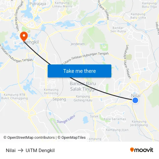 Nilai to UiTM Dengkil map