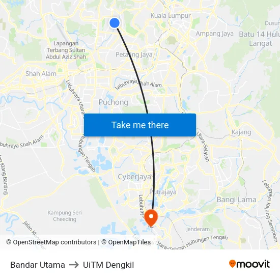 Bandar Utama to UiTM Dengkil map