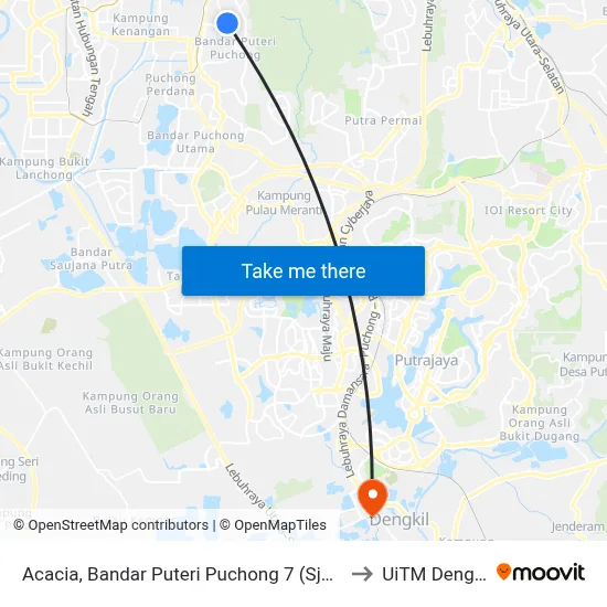 Acacia, Bandar Puteri Puchong 7 (Sj472) to UiTM Dengkil map