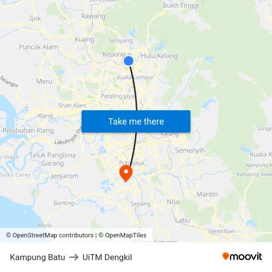 Kampung Batu to UiTM Dengkil map
