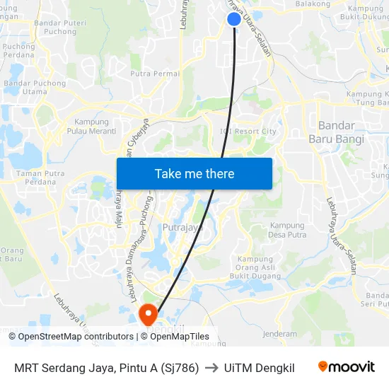 MRT Serdang Jaya, Pintu A (Sj786) to UiTM Dengkil map