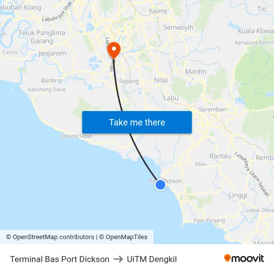 Terminal Bas Port Dickson to UiTM Dengkil map
