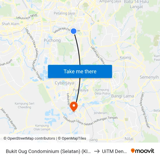 Bukit Oug Condominium (Selatan) (Kl1356) to UiTM Dengkil map