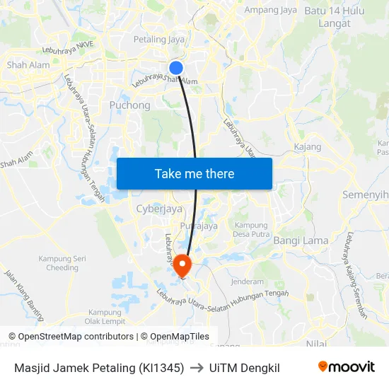 Masjid Jamek Petaling (Kl1345) to UiTM Dengkil map