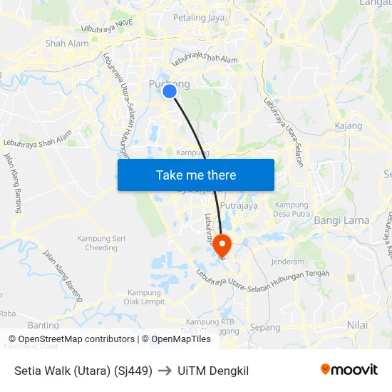 Setia Walk (Utara) (Sj449) to UiTM Dengkil map