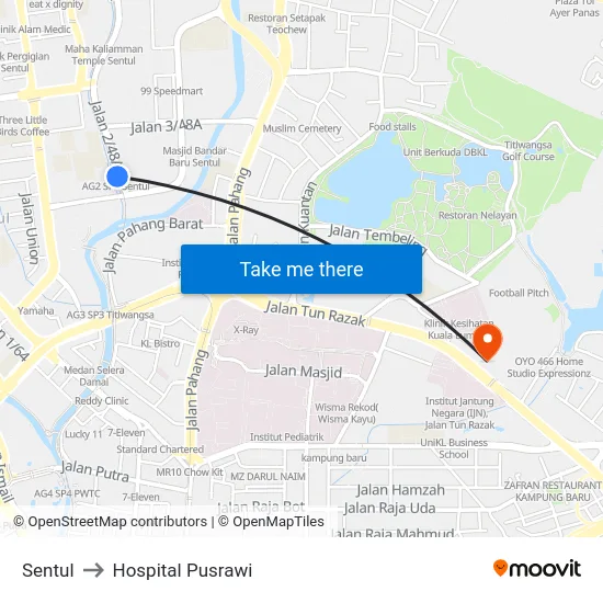 Sentul to Hospital Pusrawi map