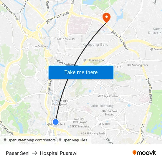 Pasar Seni to Hospital Pusrawi map