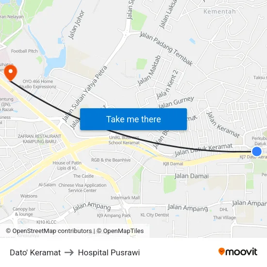 Dato' Keramat to Hospital Pusrawi map
