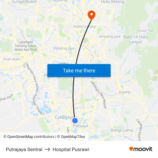 Putrajaya Sentral to Hospital Pusrawi map