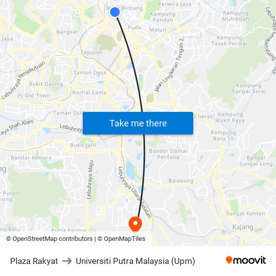 Plaza Rakyat to Universiti Putra Malaysia (Upm) map