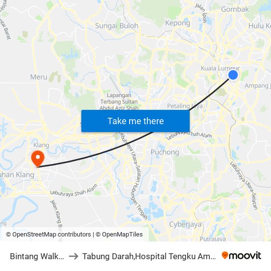 Bintang Walk (Kl85) to Tabung Darah,Hospital Tengku Ampuan Rahimah. map