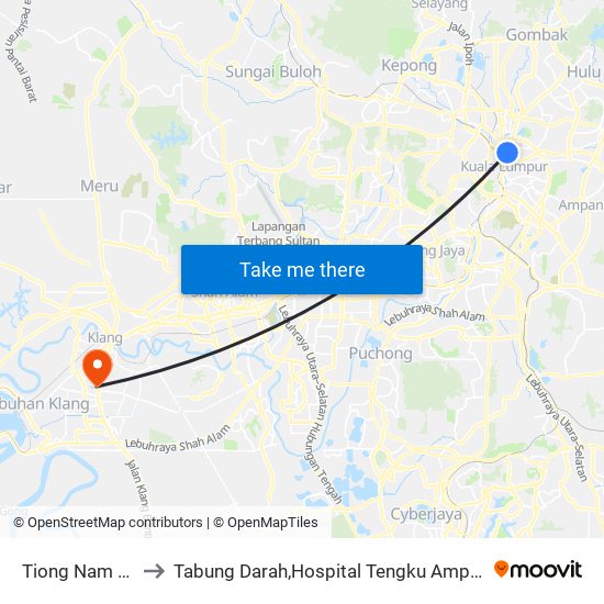 Tiong Nam (Kl42) to Tabung Darah,Hospital Tengku Ampuan Rahimah. map