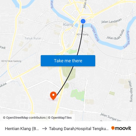 Hentian Klang (Bsn) (Bd580) to Tabung Darah,Hospital Tengku Ampuan Rahimah. map
