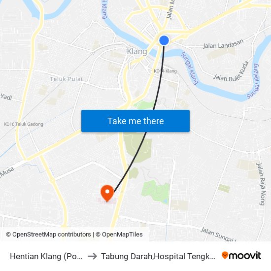 Hentian Klang (Pos) B (Bd664) to Tabung Darah,Hospital Tengku Ampuan Rahimah. map