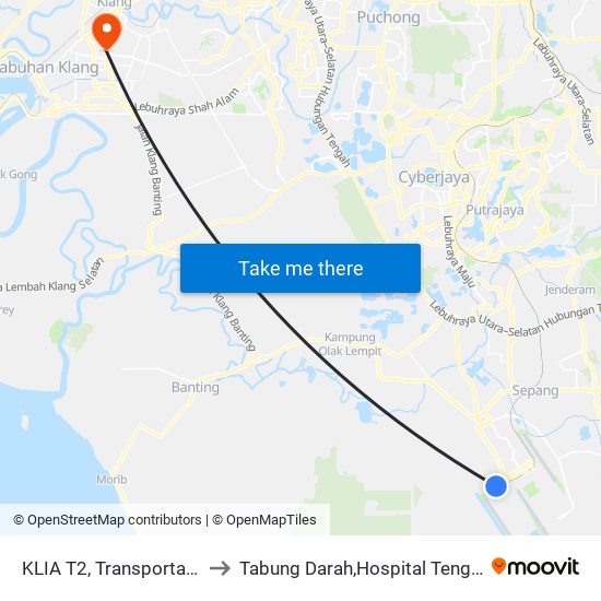 KLIA T2, Transportation Hub Level 1 to Tabung Darah,Hospital Tengku Ampuan Rahimah. map