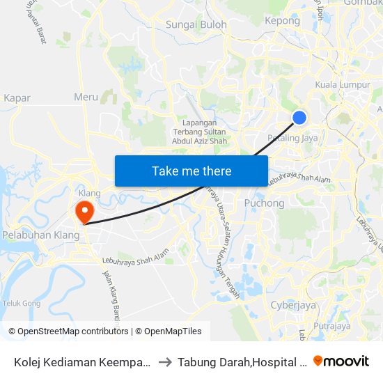 Kolej Kediaman Keempat, Universiti Malaya (Kl2348) to Tabung Darah,Hospital Tengku Ampuan Rahimah. map
