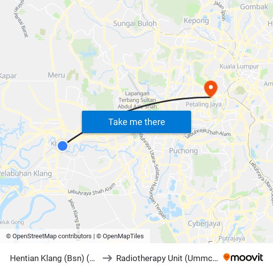 Hentian Klang (Bsn) (Bd580) to Radiotherapy Unit (Ummc/Ppum) map