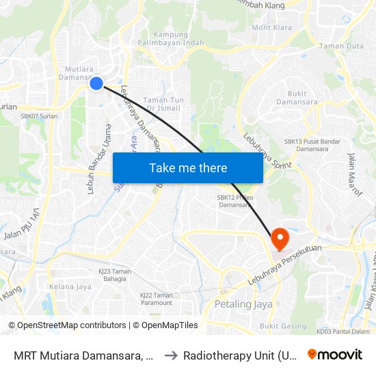 MRT Mutiara Damansara, Pintu B (Pj809) to Radiotherapy Unit (Ummc/Ppum) map