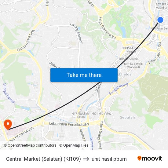 Central Market (Selatan) (Kl109) to unit hasil ppum map