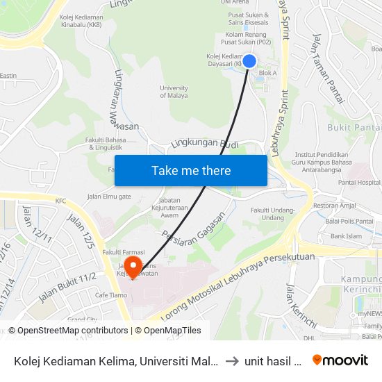 Kolej Kediaman Kelima, Universiti Malaya (Kl2343) to unit hasil ppum map