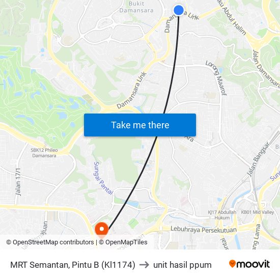 MRT Semantan, Pintu B (Kl1174) to unit hasil ppum map