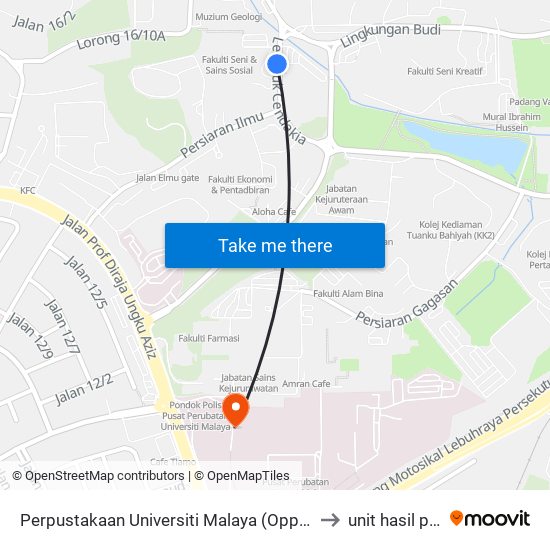 Perpustakaan Universiti Malaya (Opp) (Kl1109) to unit hasil ppum map