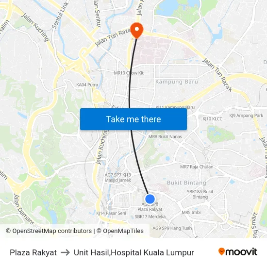 Plaza Rakyat to Unit Hasil,Hospital Kuala Lumpur map