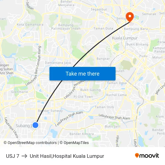 USJ 7 to Unit Hasil,Hospital Kuala Lumpur map