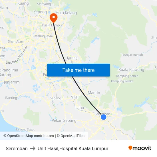 Seremban to Unit Hasil,Hospital Kuala Lumpur map