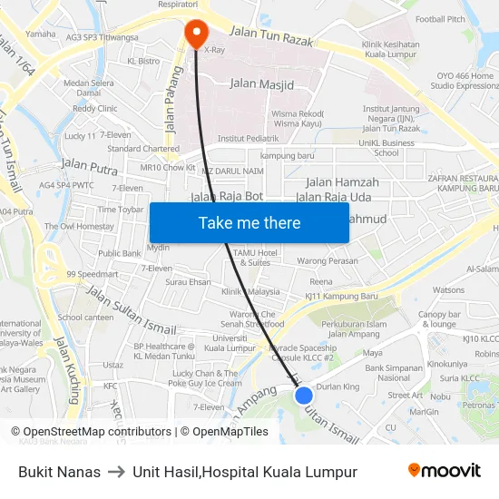 Bukit Nanas to Unit Hasil,Hospital Kuala Lumpur map