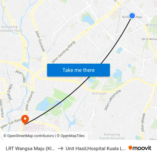 LRT Wangsa Maju (Kl2097) to Unit Hasil,Hospital Kuala Lumpur map