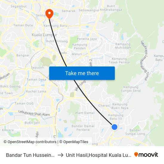 Bandar Tun Hussein Onn to Unit Hasil,Hospital Kuala Lumpur map