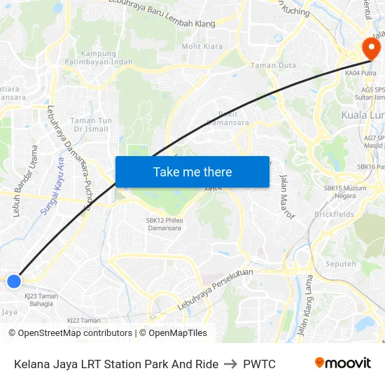 Kelana Jaya LRT Station Park And Ride to PWTC map